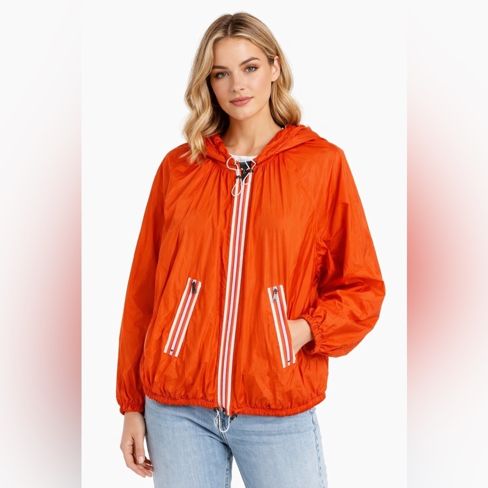 Caractere Orange Hooded Windbreaker Jacket Lightweight Sporty Spring Size 4